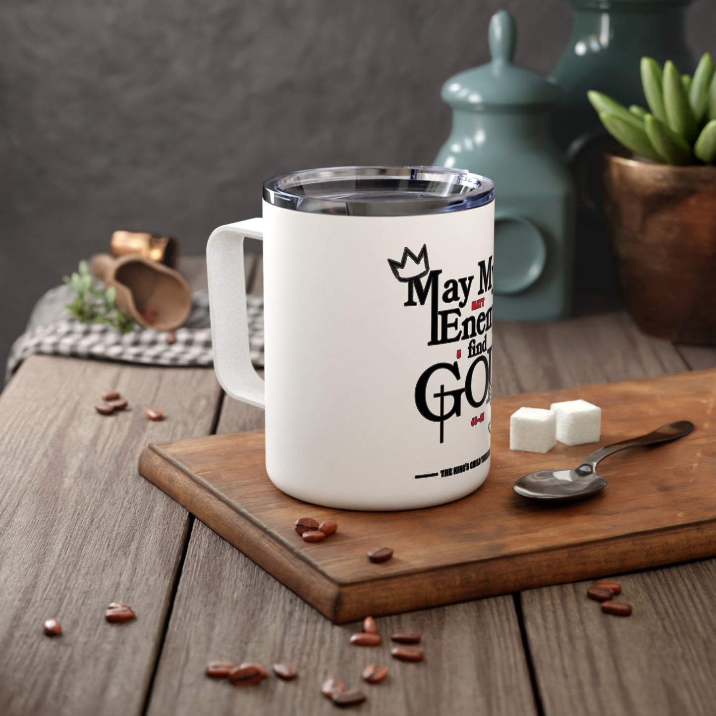 TKC™️ Crown Decor May My Enemies Find GOD Insulated Coffee Mug, 10oz