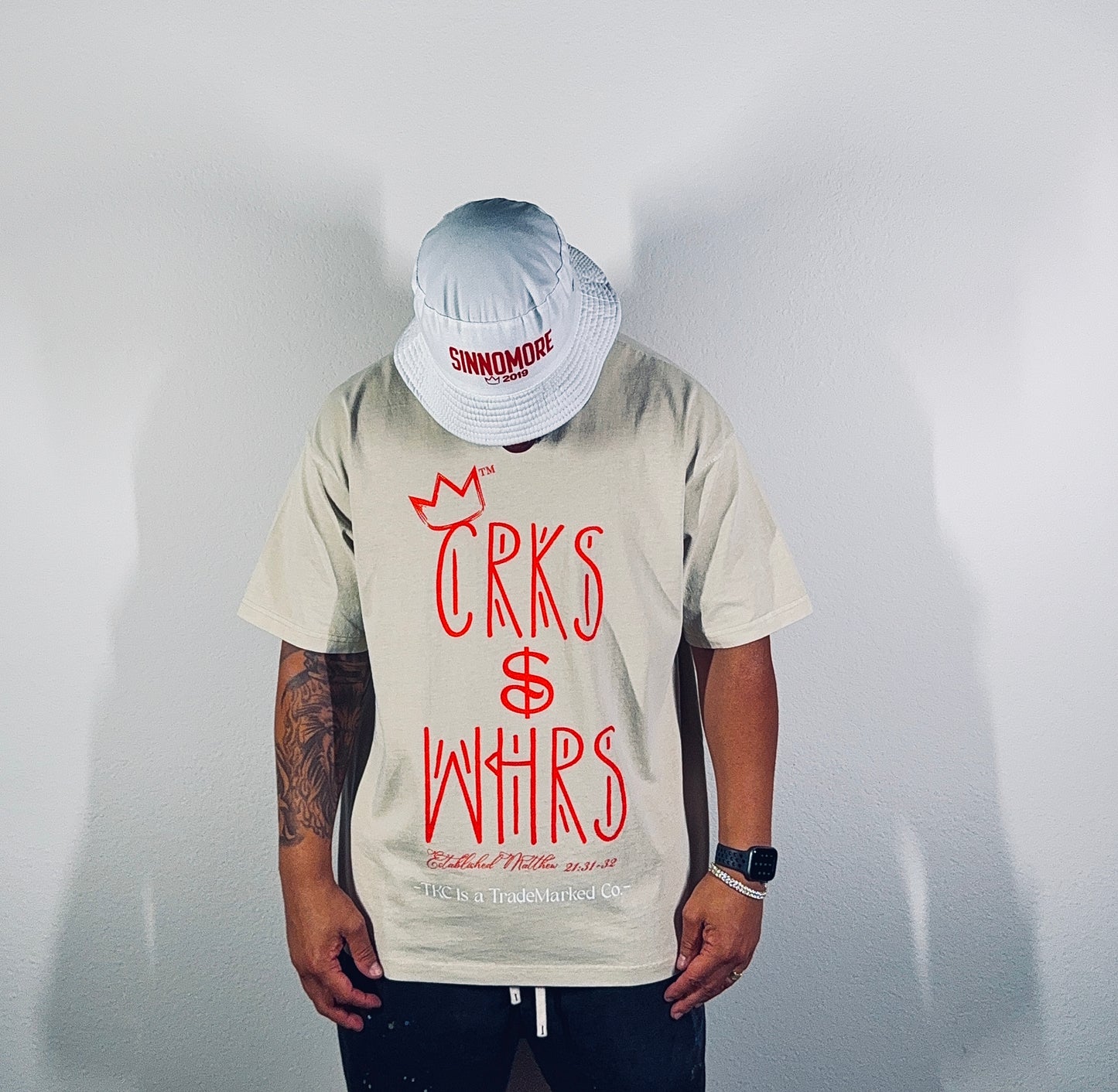 TKC™️ SINNOMORE: Crk$ & Whr$(White Mens Bucket hat)