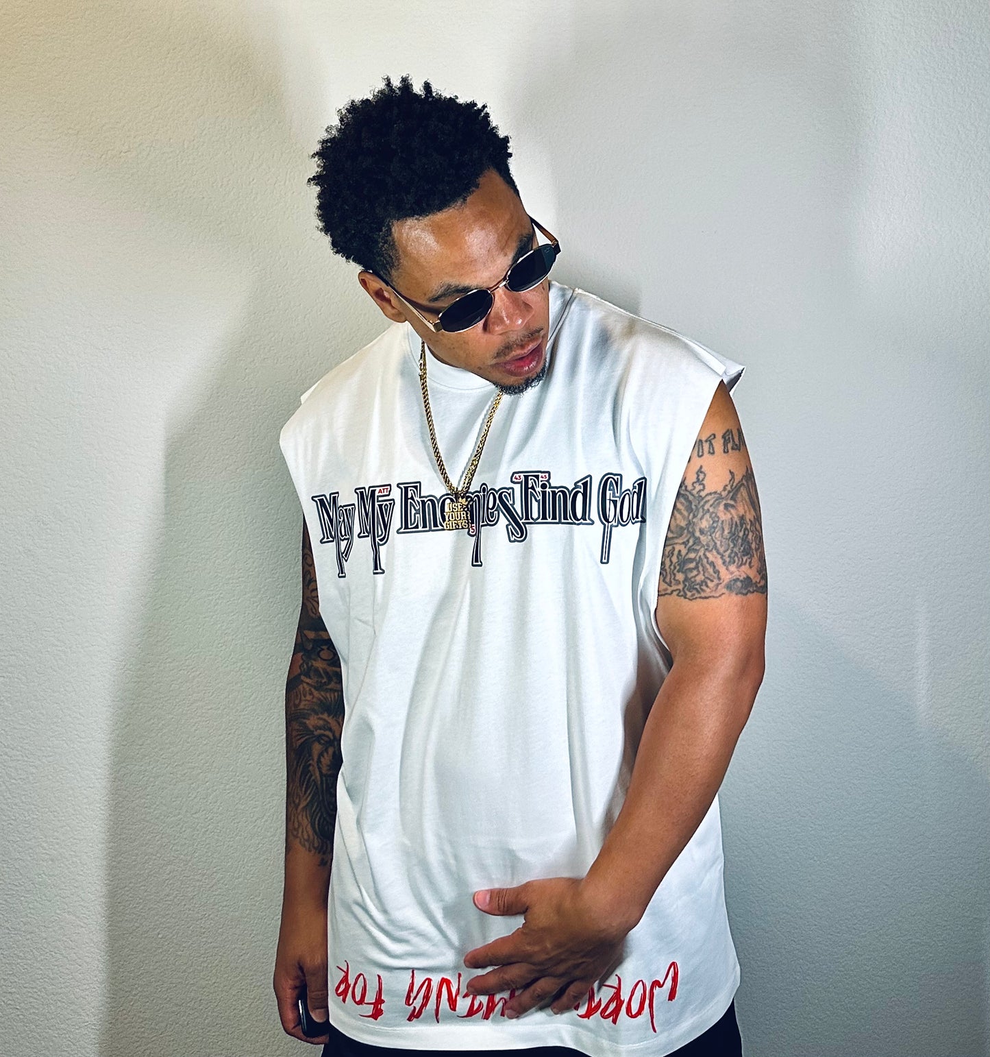 TKC™️May My Enemies Find GOD Super Size Logo - Oversized Cutoff tee