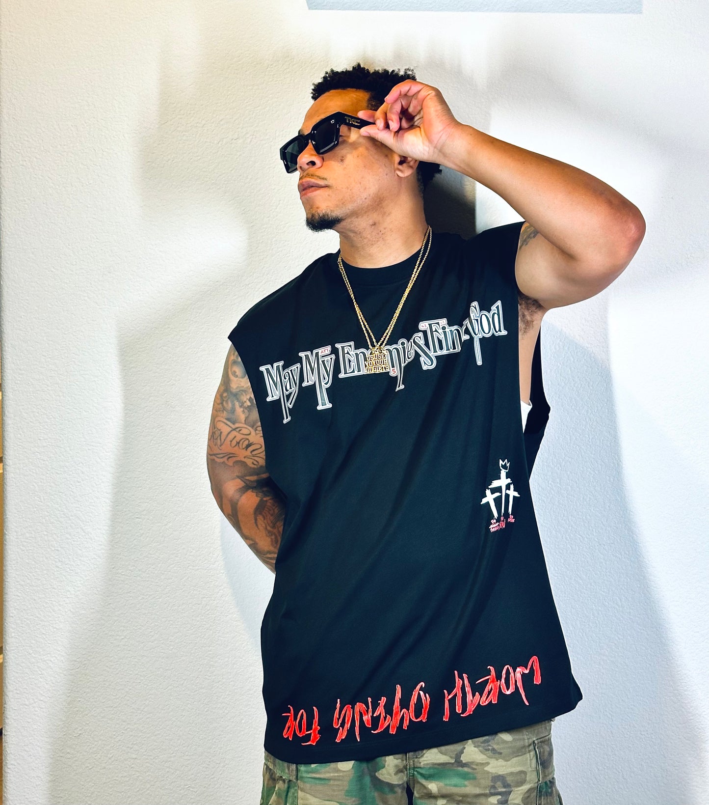 TKC™️May My Enemies Find GOD Super Size Logo - Oversized Cutoff tee