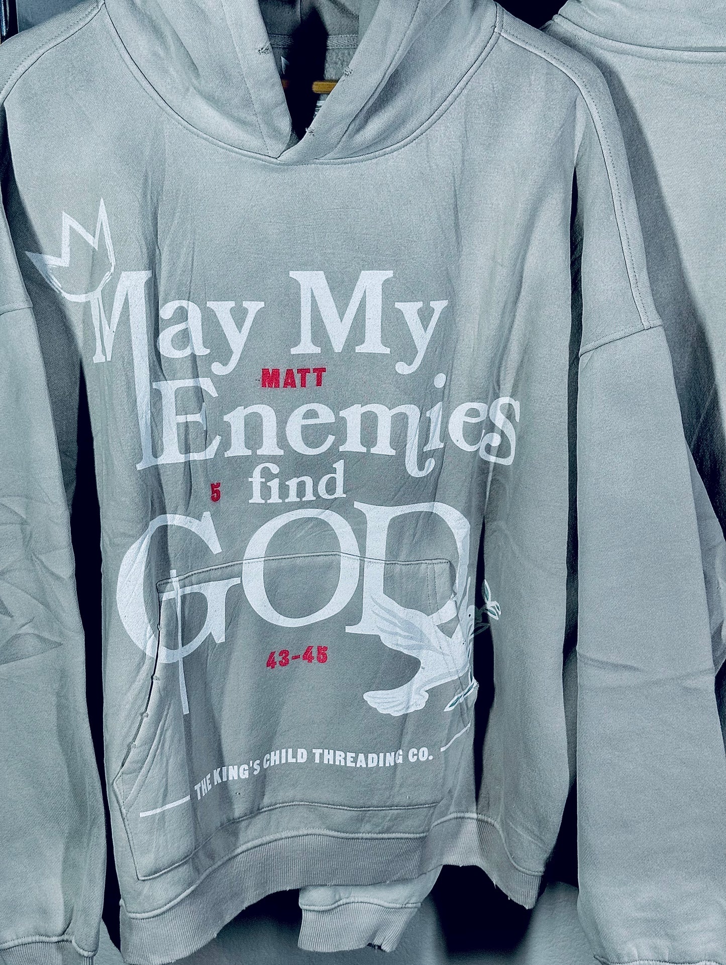 TKC™️ May My Enemies Find GOD Vintage Hoodie(Bone Gray)