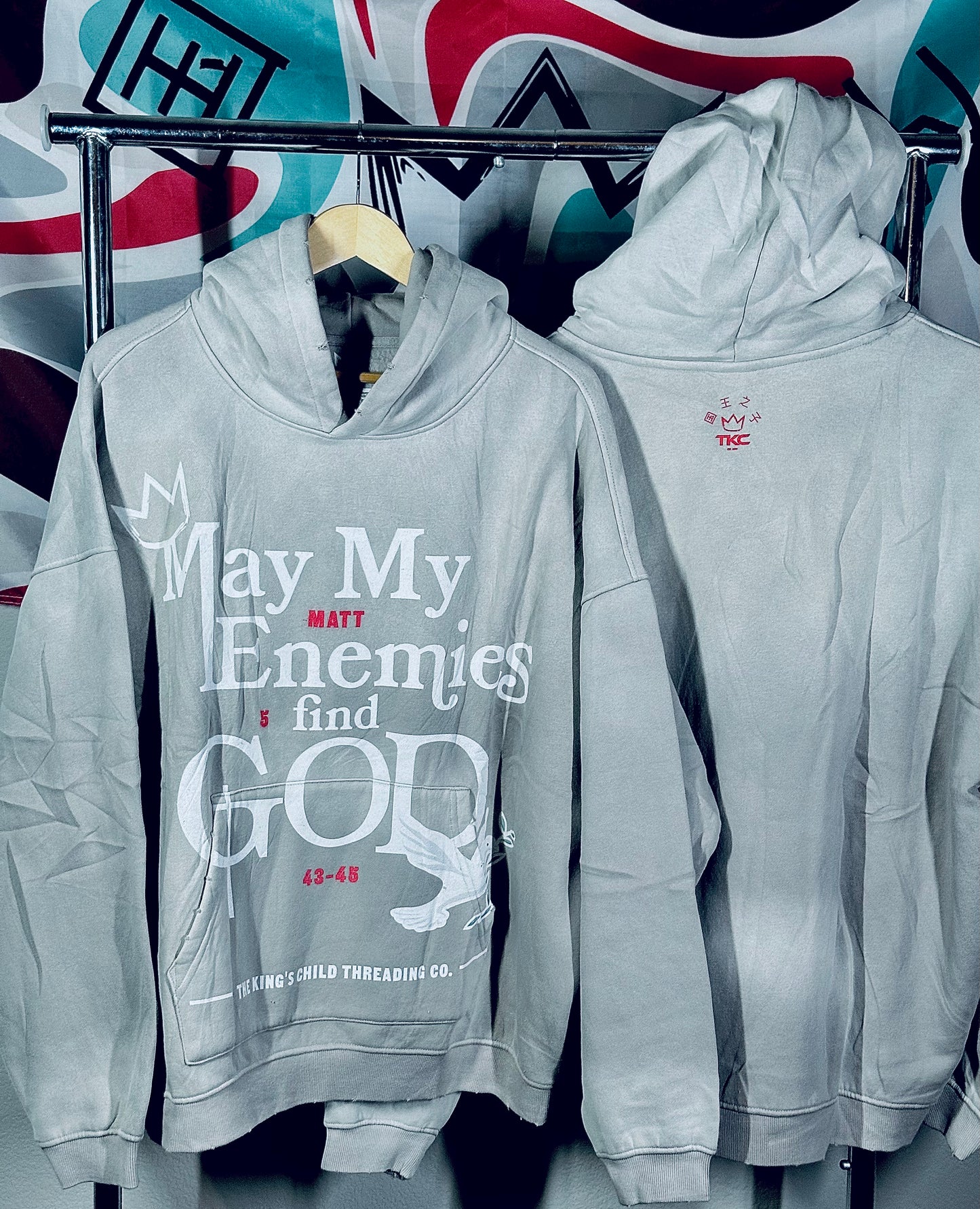 TKC™️ May My Enemies Find GOD Vintage Hoodie(Bone Gray)