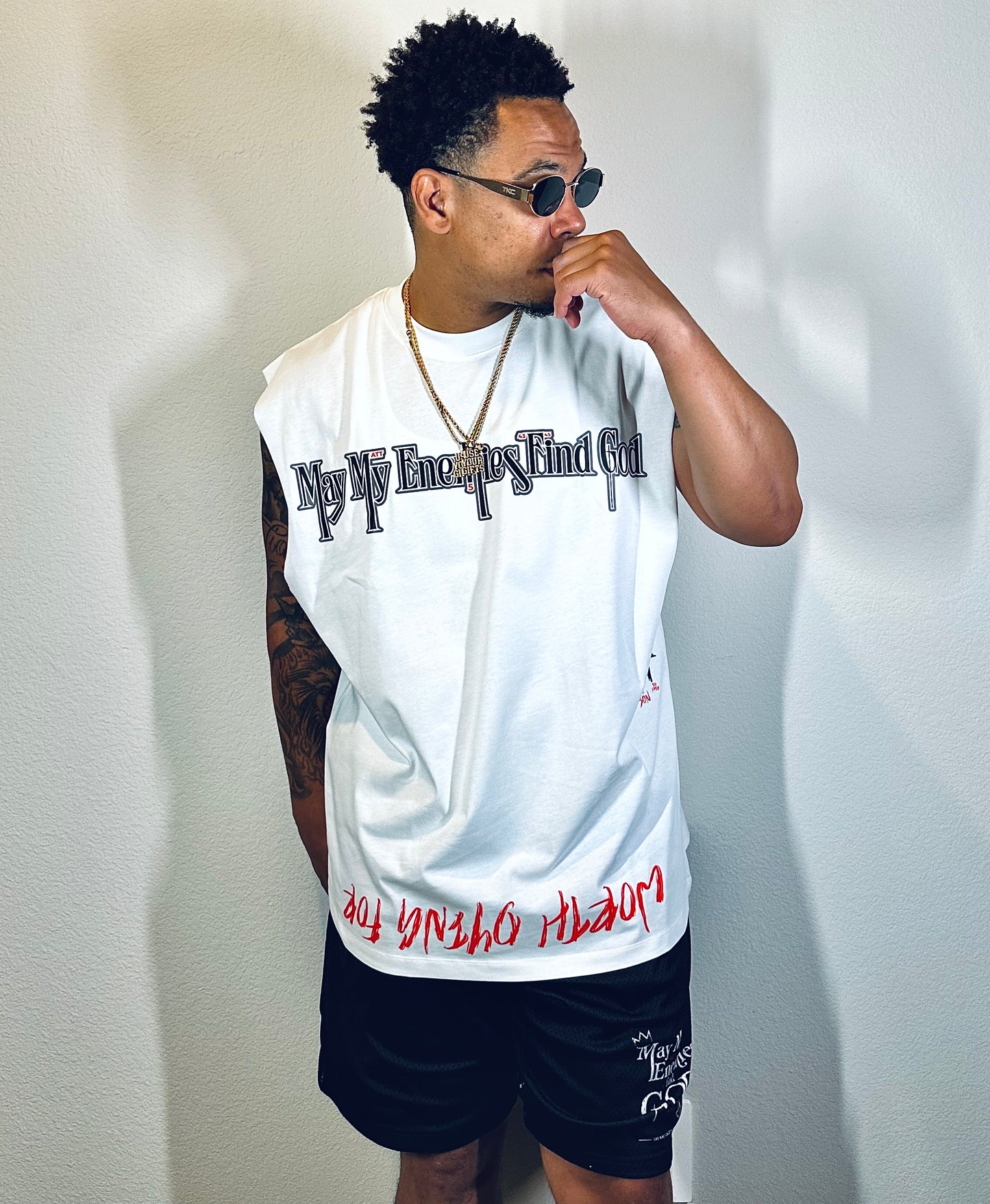 TKC™️May My Enemies Find GOD Super Size Logo - Oversized Cutoff tee