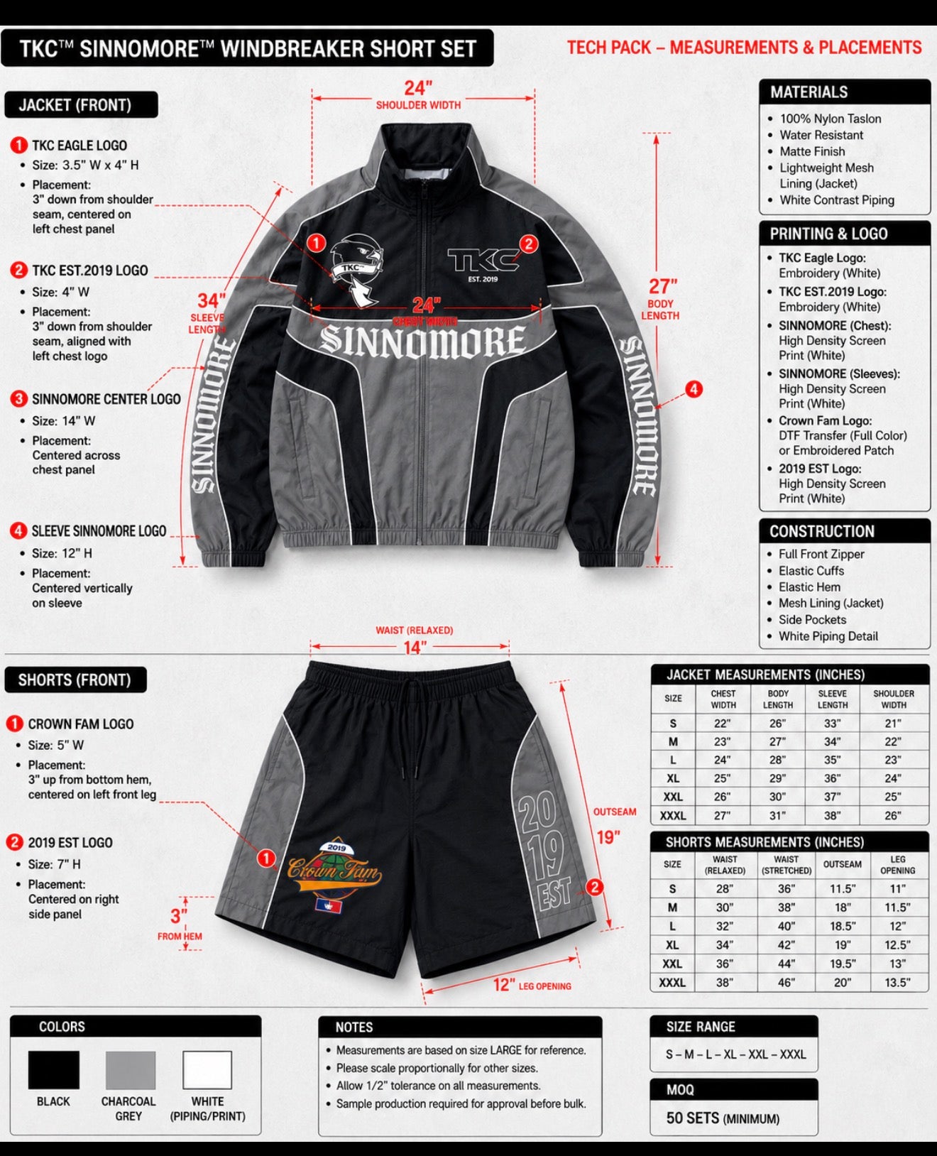 TKC™️ SINNOMORE Wind Breaker Short Set