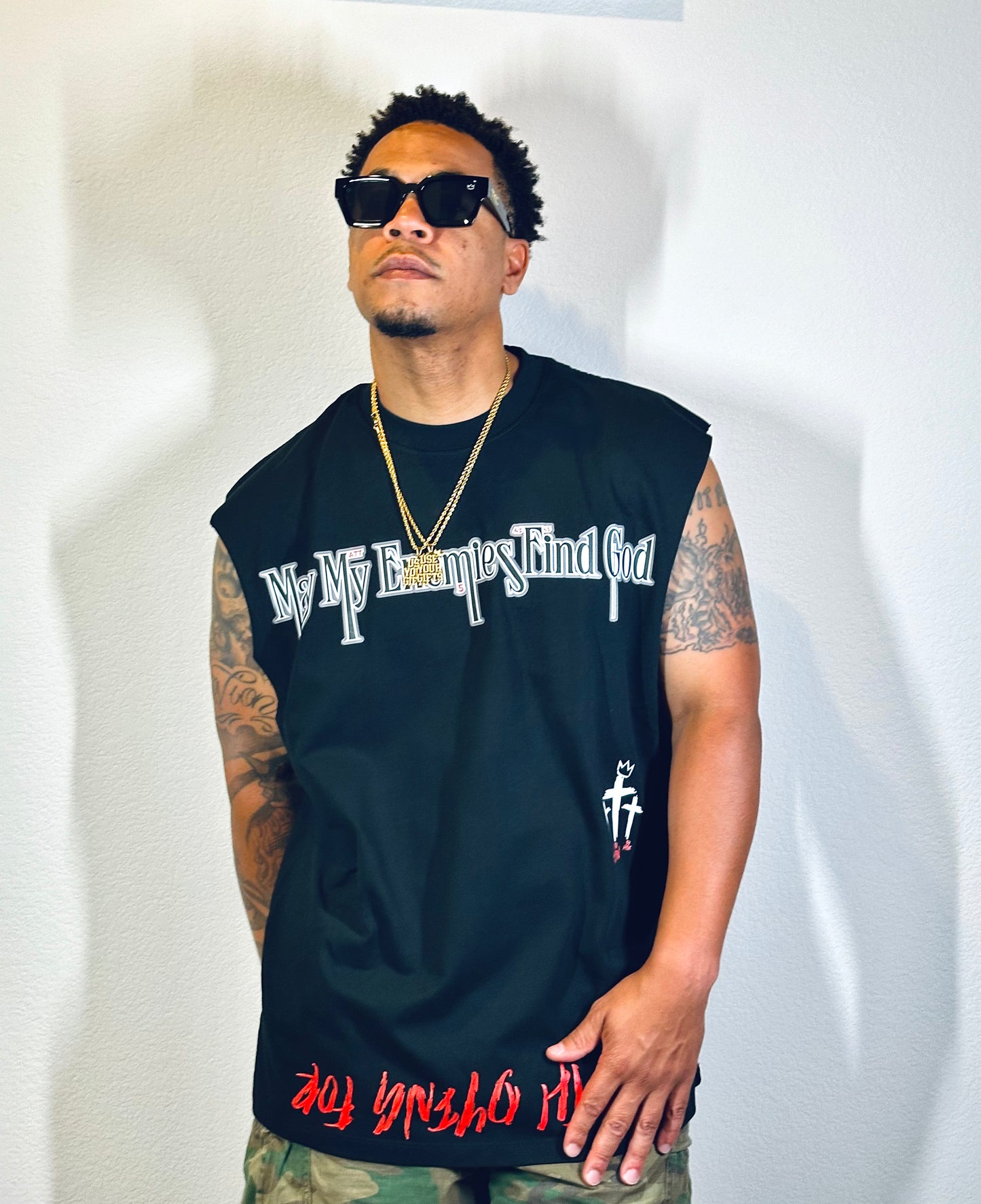 TKC™️May My Enemies Find GOD Super Size Logo - Oversized Cutoff tee
