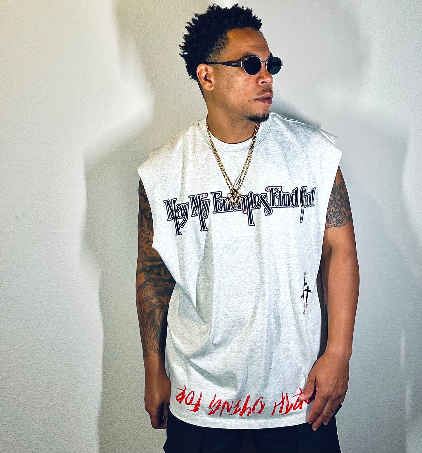 TKC™️May My Enemies Find GOD Super Size Logo - Oversized Cutoff tee