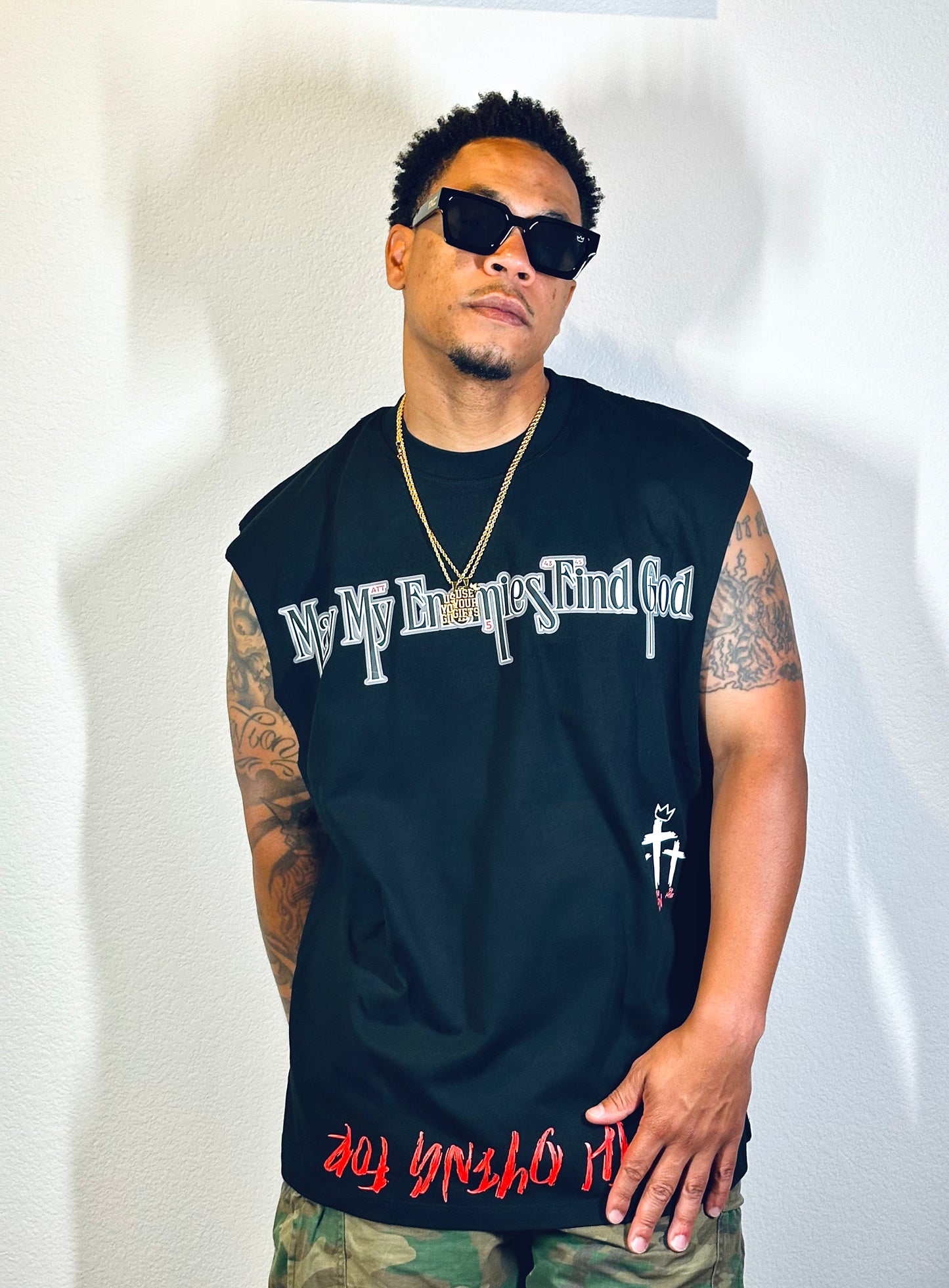 TKC™️May My Enemies Find GOD Super Size Logo - Oversized Cutoff tee