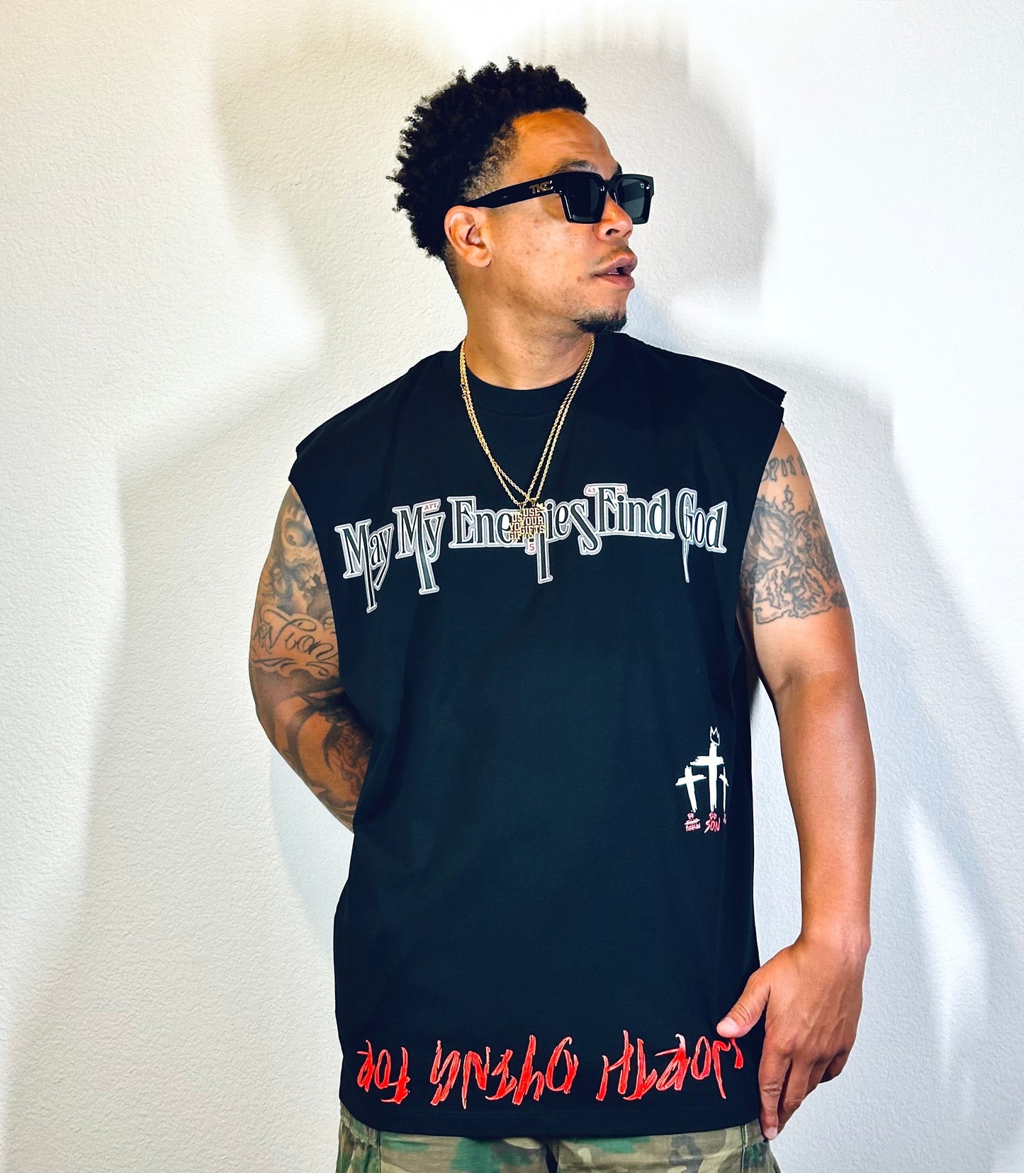 TKC™️May My Enemies Find GOD Super Size Logo - Oversized Cutoff tee