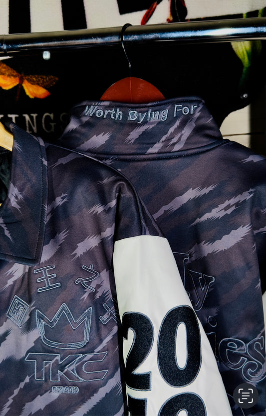 TKC™️ May My Enemies Find GOD Crew Jacket (Black Tiger Stripe Camo)
