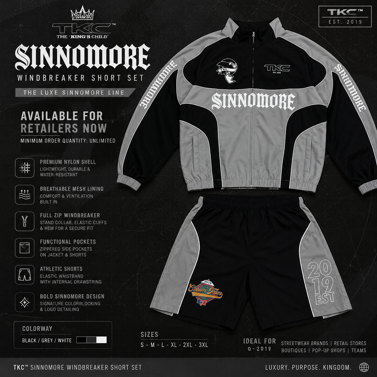 TKC™️ SINNOMORE Wind Breaker Short Set